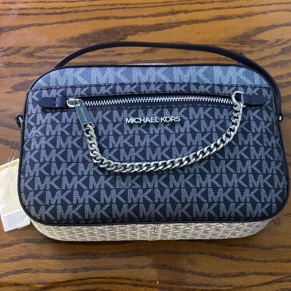 Michael Kors Black and Gray Chain Shoulder Bag - Picture 1 of 5